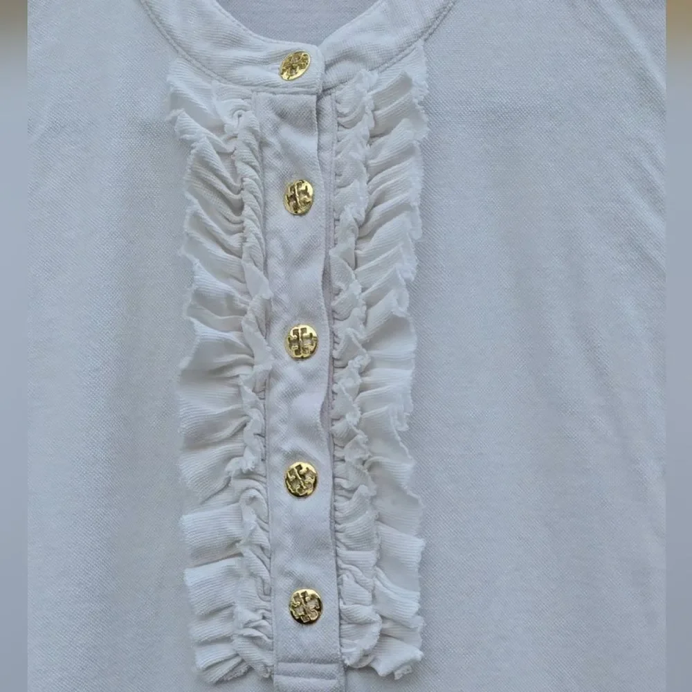 Tory Burch White Sleeveless Lidia Ruffle Polo Blouse – Size M